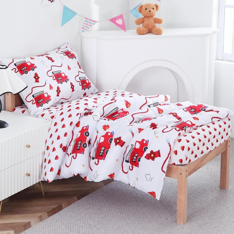 Viviland Fire Truck Toddler Comforter Sets, Cute Boys Girls Toddler Bedding Set, Soft Microfiber Fire Engine Toddler Bed Set - Image 5